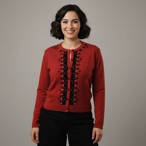 Nonpareil Vintage Christmas Cardigan M Festive Holly Berry Sequin Ugly Sweater